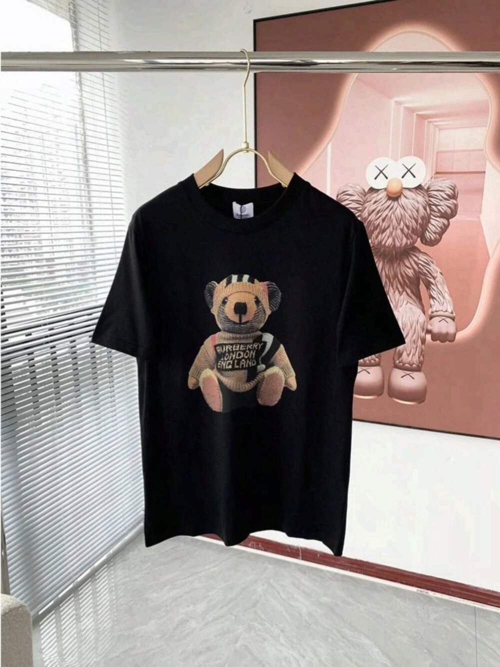 Designer Burberry Teddy Bear Graphic Print Black T-Shirt